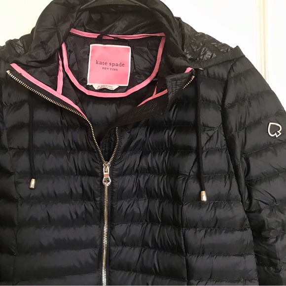 SOLD❣️❣️Kate Spade Black Puffer Hooded Jacket includes package quilted bag - Picture 7 of 16